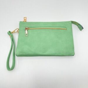 Mint Green Wristlet Clutch Wallet  Bag with Gold Zipper‎ Accents Faux Leather